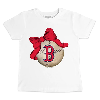 Infant Tiny Turnip White Boston Red Sox Baseball Bow T-Shirt