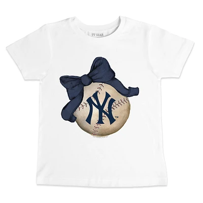 Infant Tiny Turnip White New York Yankees Baseball Bow T-Shirt