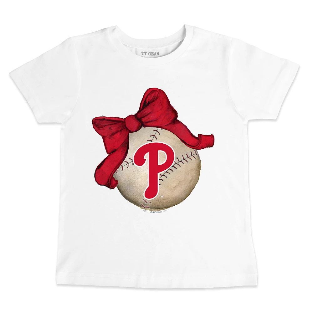 Infant Tiny Turnip White Philadelphia Phillies Baseball Bow T-Shirt