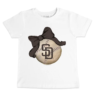 Infant Tiny Turnip White San Diego Padres Baseball Bow T-Shirt