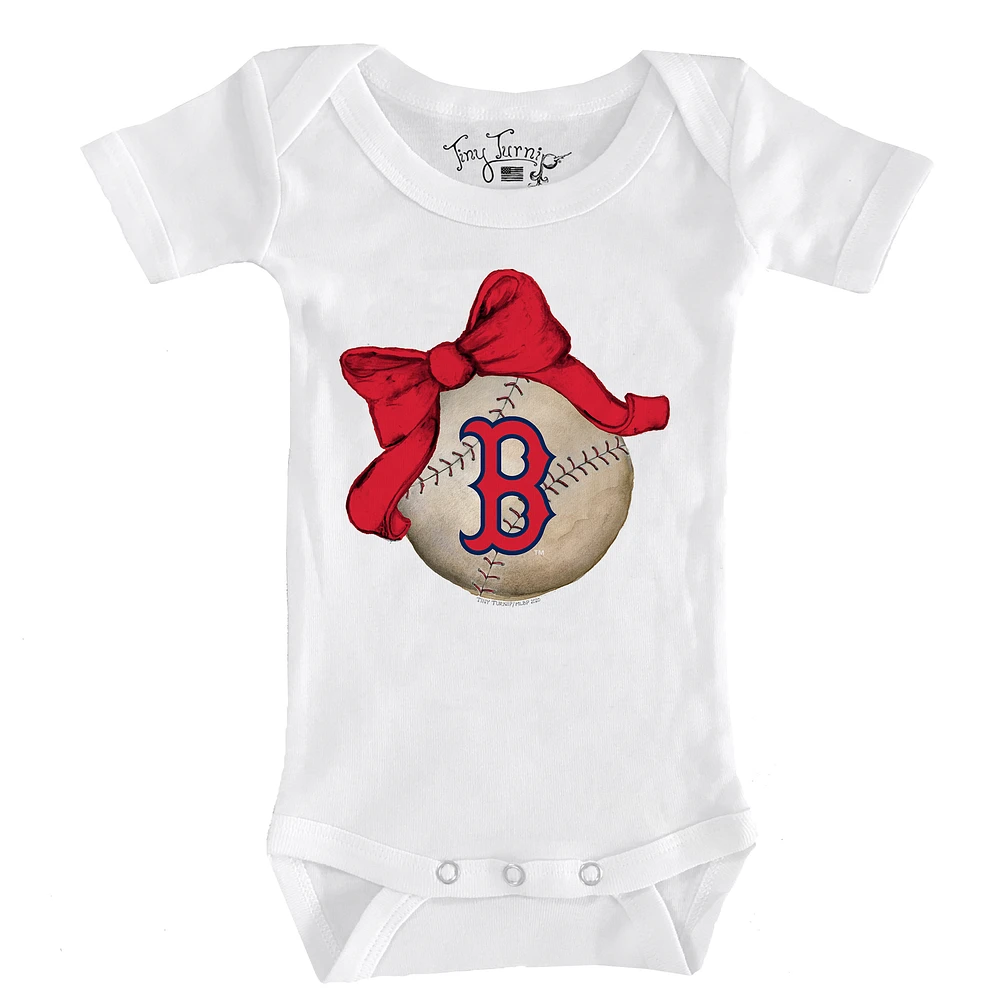 Infant Tiny Turnip White Boston Red Sox Baseball Bow Bodysuit