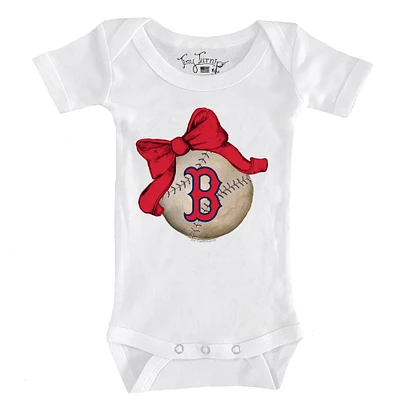 Infant Tiny Turnip White Boston Red Sox Baseball Bow Bodysuit