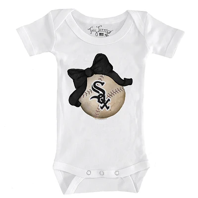 Infant Tiny Turnip White Chicago Sox Baseball Bow Bodysuit