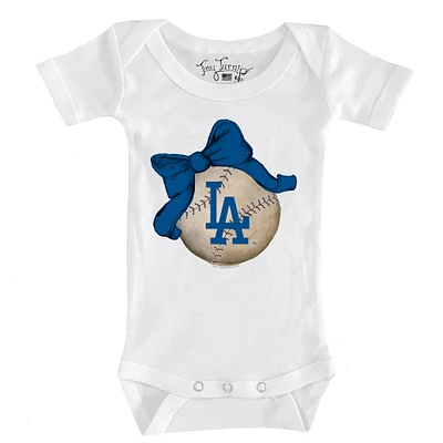 Infant Tiny Turnip White Los Angeles Dodgers Baseball Bow Bodysuit