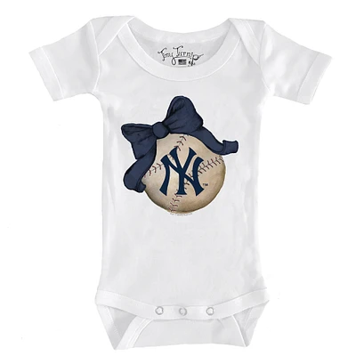 Infant Tiny Turnip White New York Yankees Baseball Bow Bodysuit