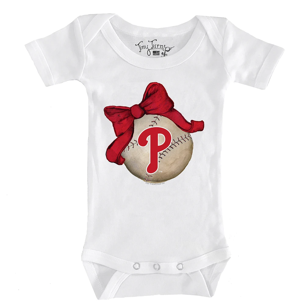 Infant Tiny Turnip White Philadelphia Phillies Baseball Bow Bodysuit
