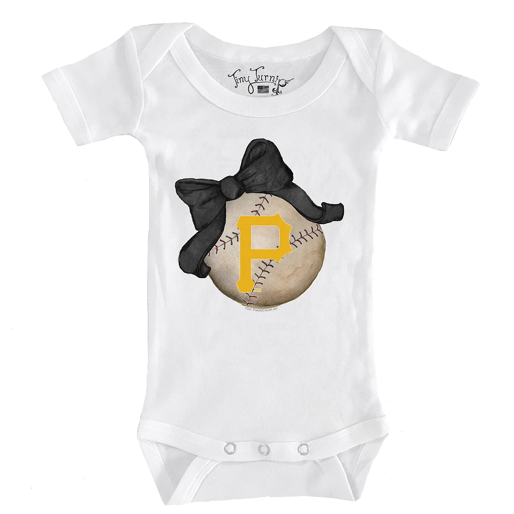 Infant Tiny Turnip White Pittsburgh Pirates Baseball Bow Bodysuit