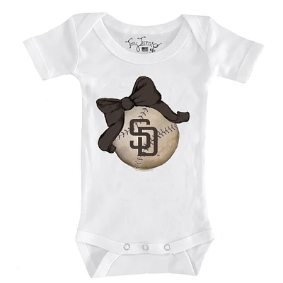 Infant Tiny Turnip White San Diego Padres Baseball Bow Bodysuit
