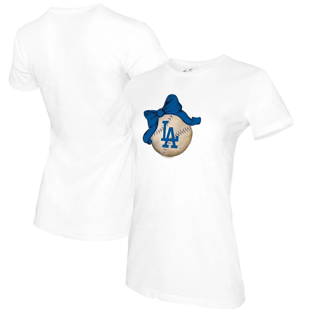 Women's Tiny Turnip White Los Angeles Dodgers Baseball Bow T-Shirt
