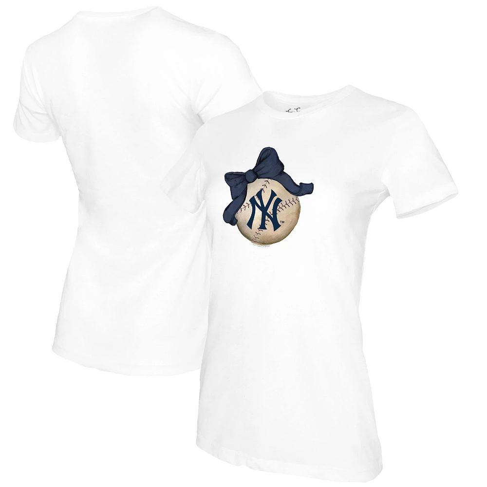 Women's Tiny Turnip White New York Yankees Baseball Bow T-Shirt
