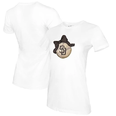 Women's Tiny Turnip White San Diego Padres Baseball Bow T-Shirt