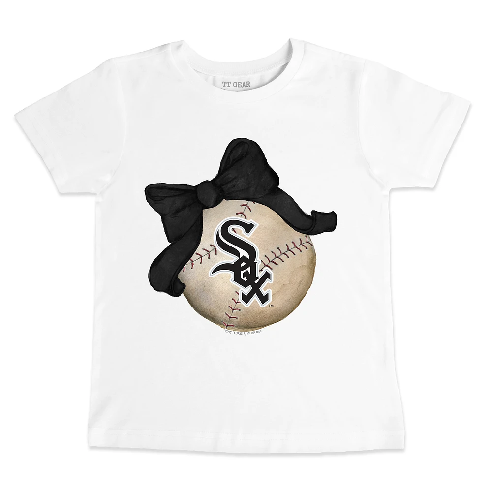 Toddler Tiny Turnip White Chicago Sox Baseball Bow T-Shirt
