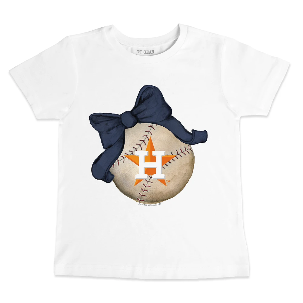 Toddler Tiny Turnip White Houston Astros Baseball Bow T-Shirt