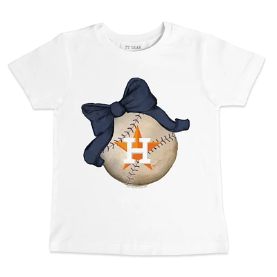 Toddler Tiny Turnip White Houston Astros Baseball Bow T-Shirt