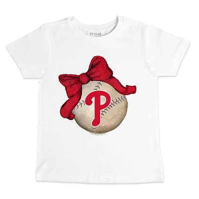 Toddler Tiny Turnip White Philadelphia Phillies Baseball Bow T-Shirt