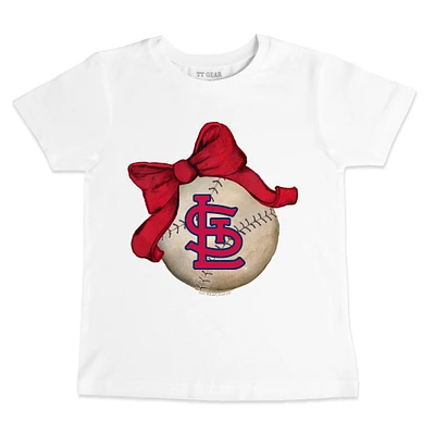 Toddler Tiny Turnip White St. Louis Cardinals Baseball Bow T-Shirt