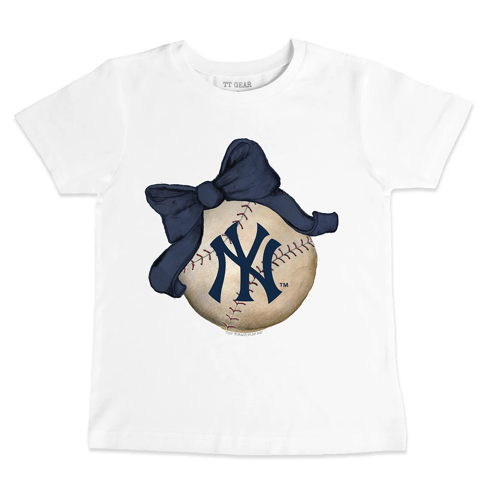 Youth Tiny Turnip White New York Yankees Baseball Bow T-Shirt