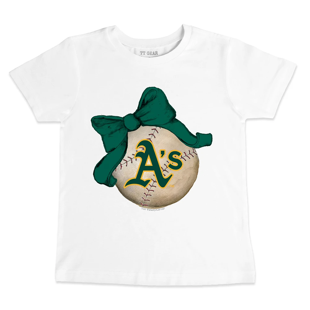 Youth Tiny Turnip White Athletics Baseball Bow T-Shirt