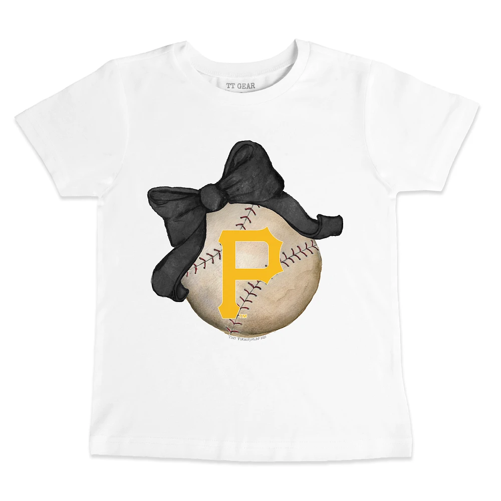 Youth Tiny Turnip White Pittsburgh Pirates Baseball Bow T-Shirt
