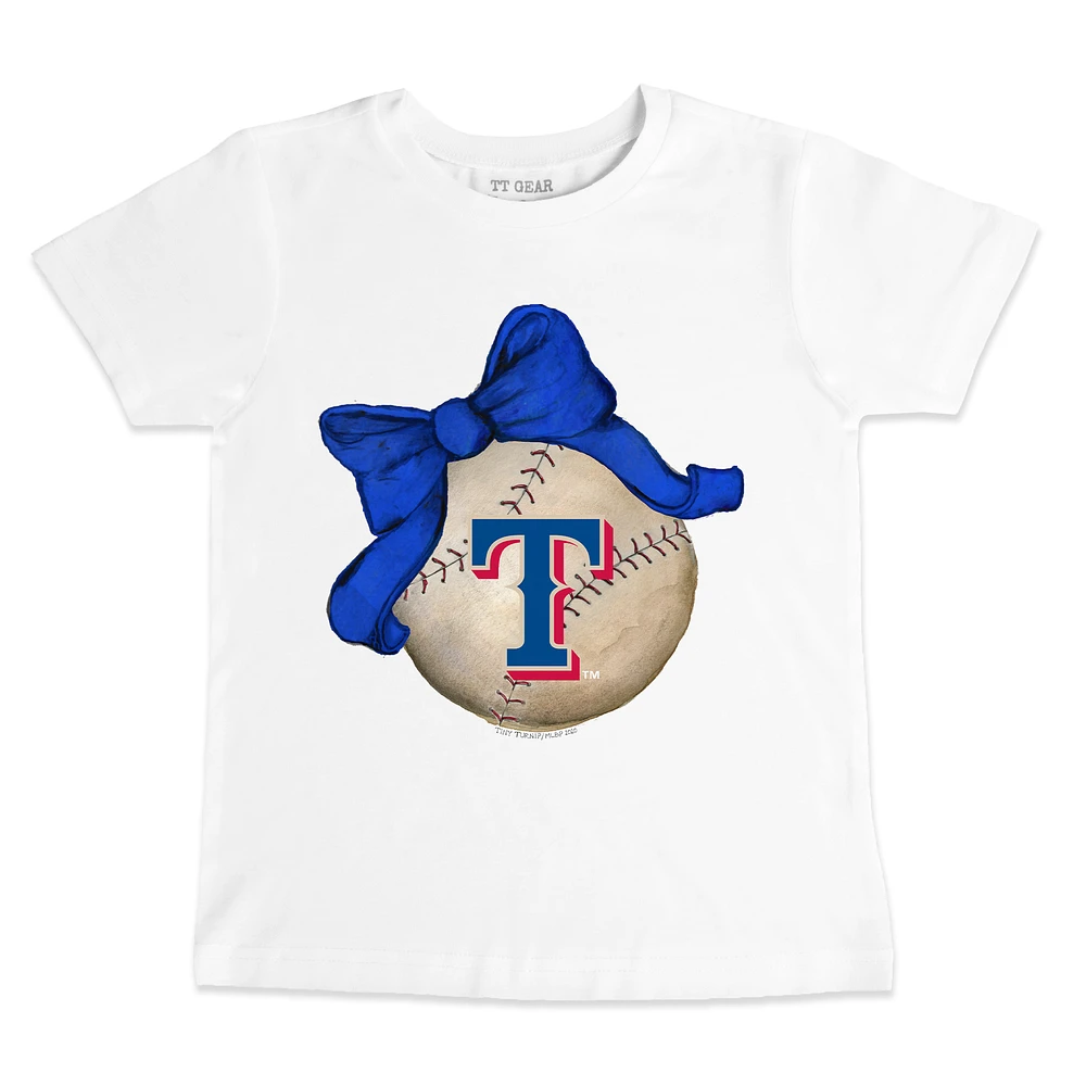 Youth Tiny Turnip White Texas Rangers Baseball Bow T-Shirt