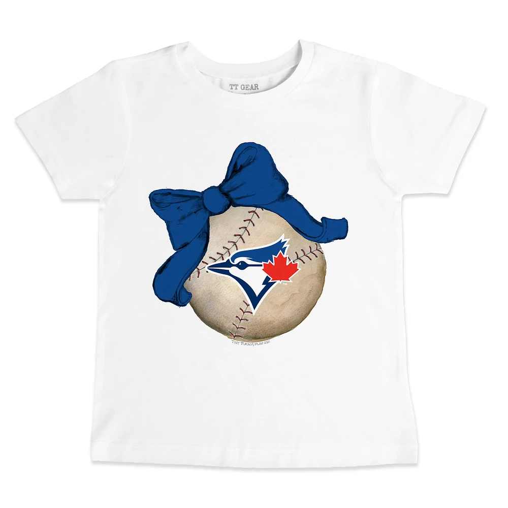 Youth Tiny Turnip White Toronto Blue Jays Baseball Bow T-Shirt