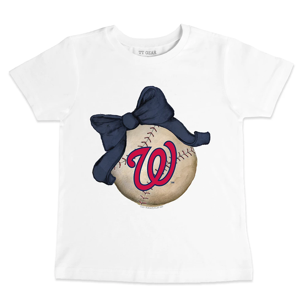 Youth Tiny Turnip White Washington Nationals Baseball Bow T-Shirt
