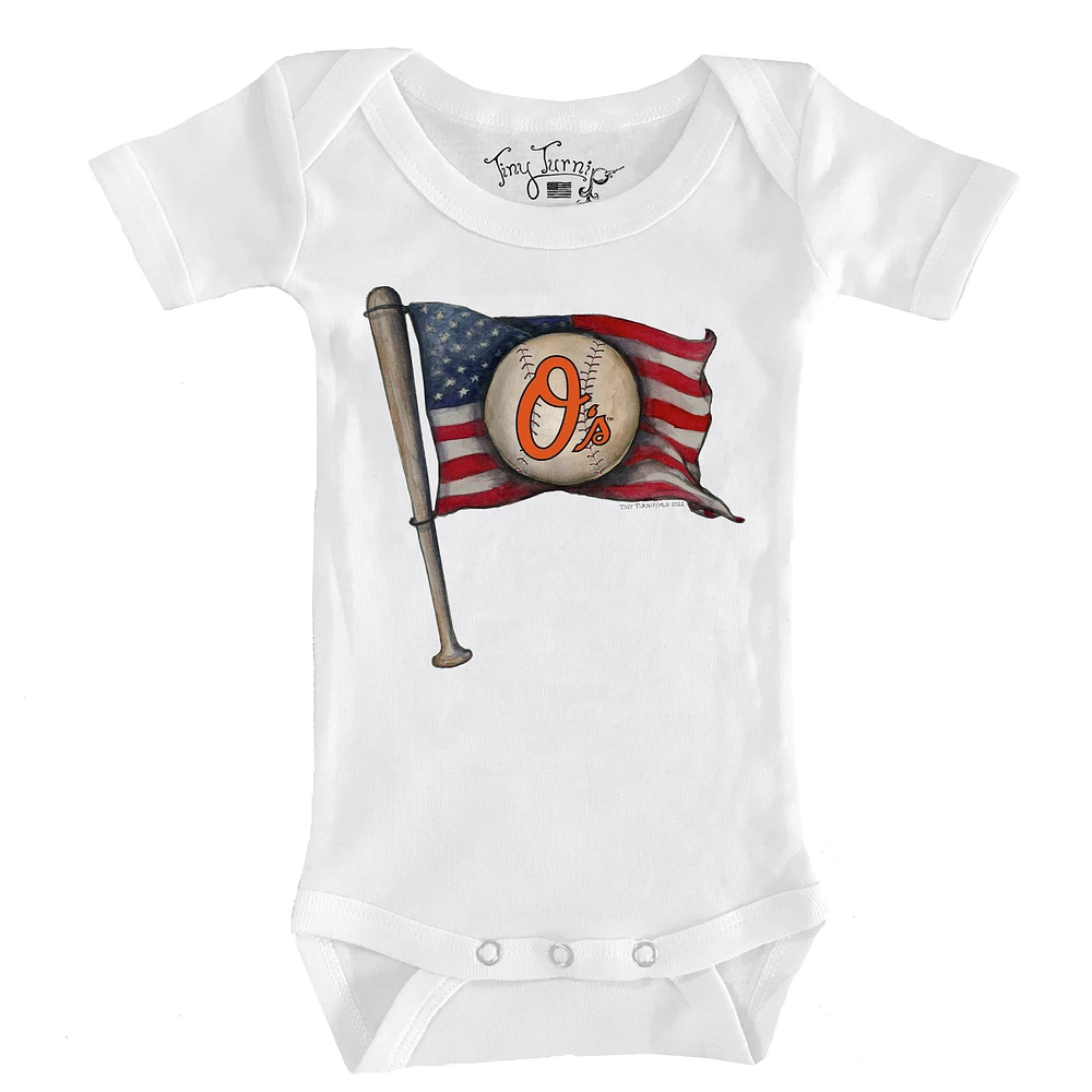 Infant Tiny Turnip White Baltimore Orioles Baseball Flag Bodysuit