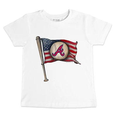 Youth Tiny Turnip White Atlanta Braves Baseball Flag T-Shirt