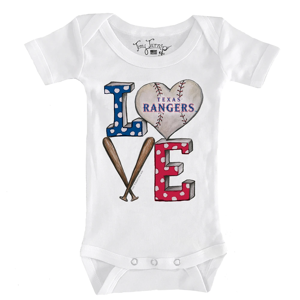 Infant Tiny Turnip White Texas Rangers Baseball Love Bodysuit