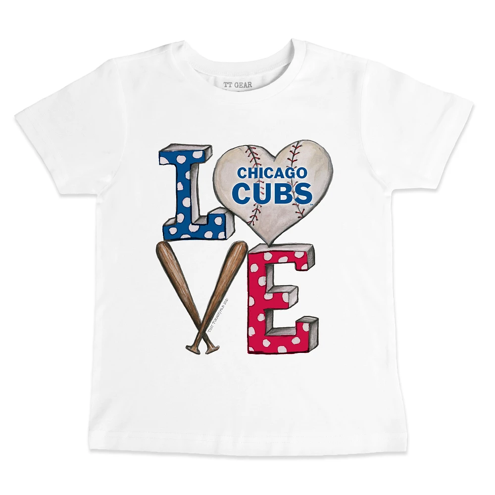 Toddler Tiny Turnip White Chicago Cubs Baseball Love T-Shirt