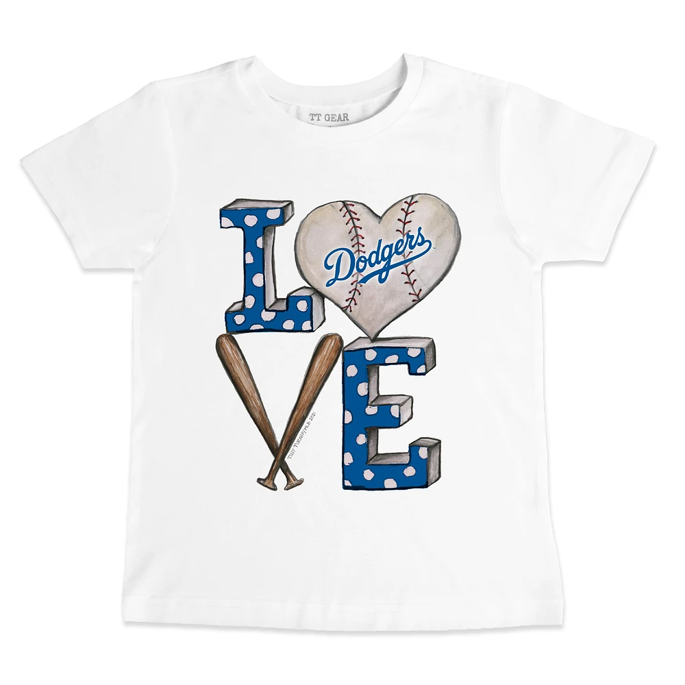 Toddler Tiny Turnip White Los Angeles Dodgers Baseball Love T-Shirt