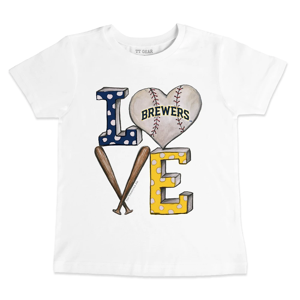 Toddler Tiny Turnip White Milwaukee Brewers Baseball Love T-Shirt