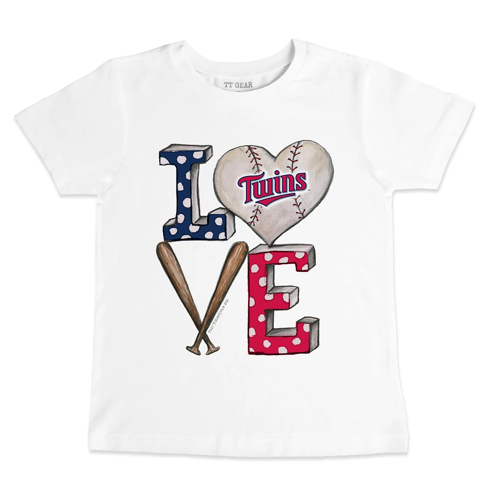 Youth Tiny Turnip White Minnesota Twins Baseball Love T-Shirt