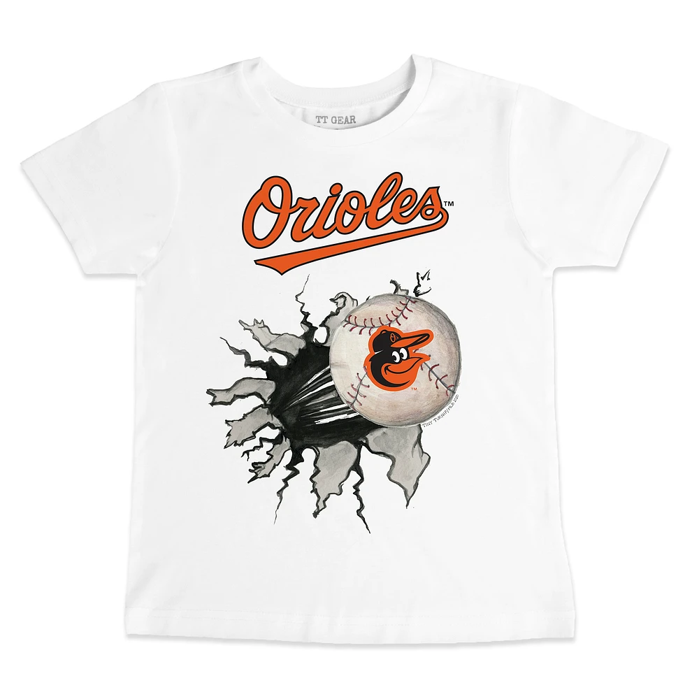 Toddler Tiny Turnip White Baltimore Orioles Baseball Tear T-Shirt