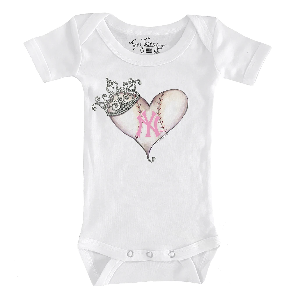Infant Tiny Turnip White New York Yankees Baseball Tiara Heart Bodysuit