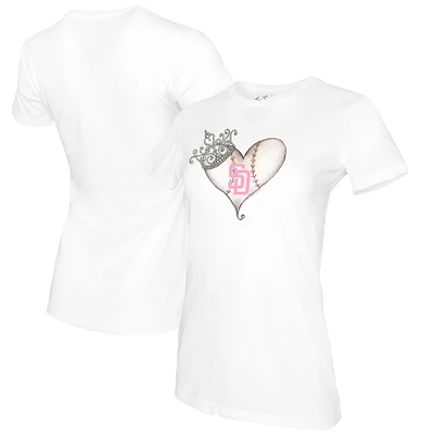 Women's Tiny Turnip White San Diego Padres Baseball Tiara Heart T-Shirt