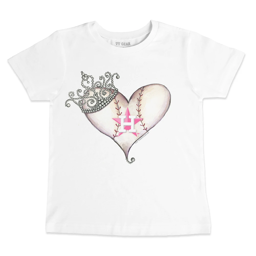 Toddler Tiny Turnip White Houston Astros Baseball Tiara Heart T-Shirt