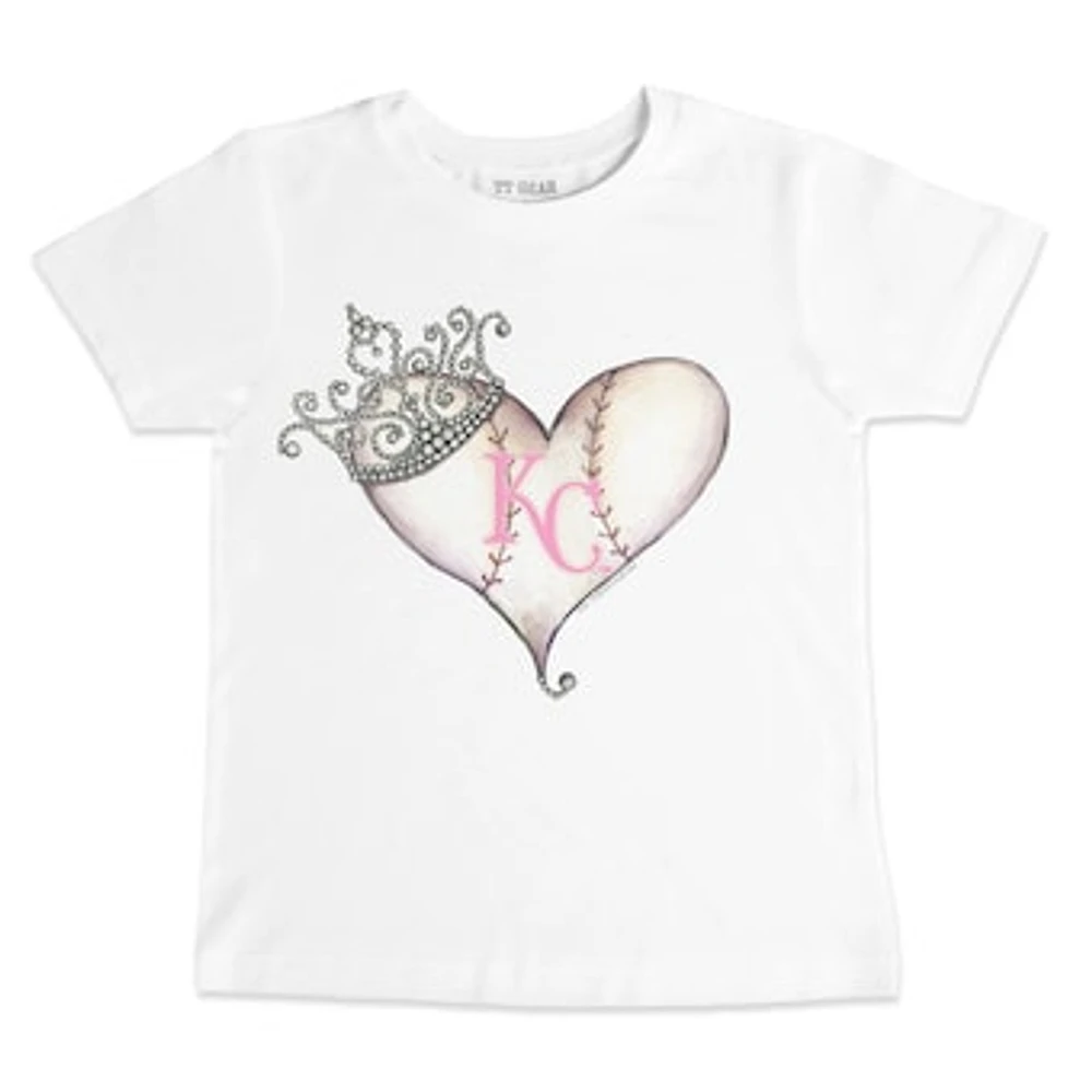 Toddler Tiny Turnip White Kansas City Royals Baseball Tiara Heart T-Shirt