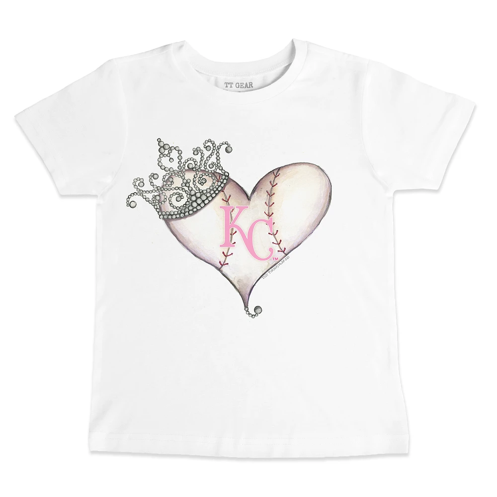 Toddler Tiny Turnip White Kansas City Royals Baseball Tiara Heart T-Shirt