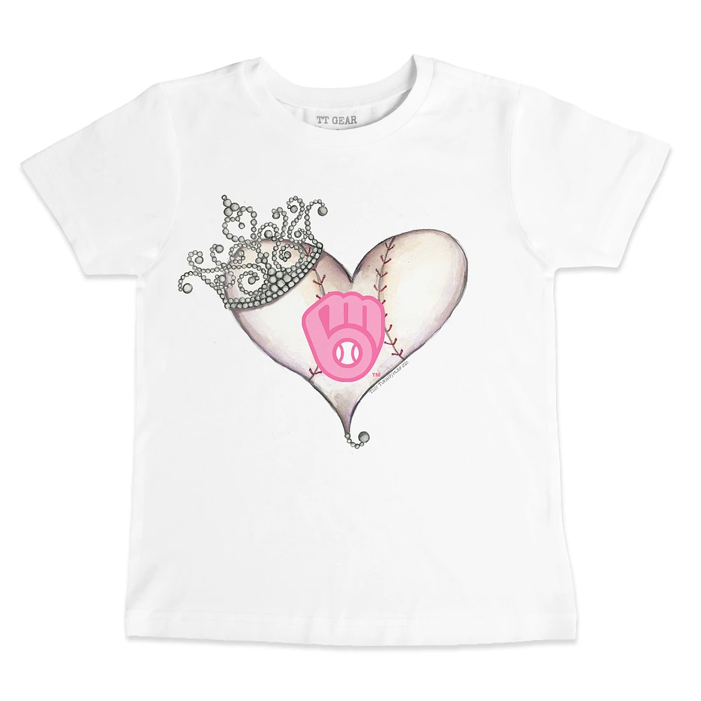Toddler Tiny Turnip White Milwaukee Brewers Baseball Tiara Heart T-Shirt