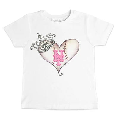Toddler Tiny Turnip White New York Mets Baseball Tiara Heart T-Shirt