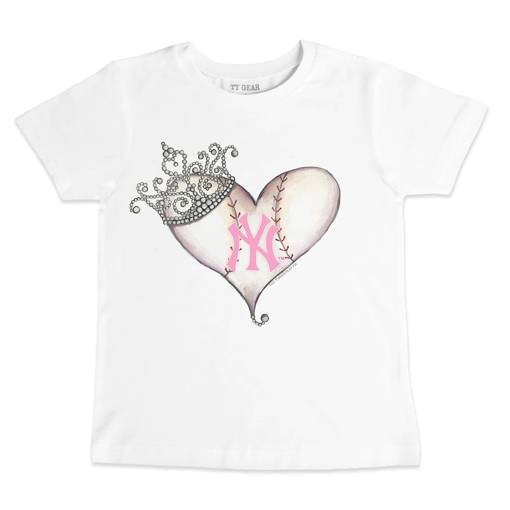 Toddler Tiny Turnip White New York Yankees Baseball Tiara Heart T-Shirt