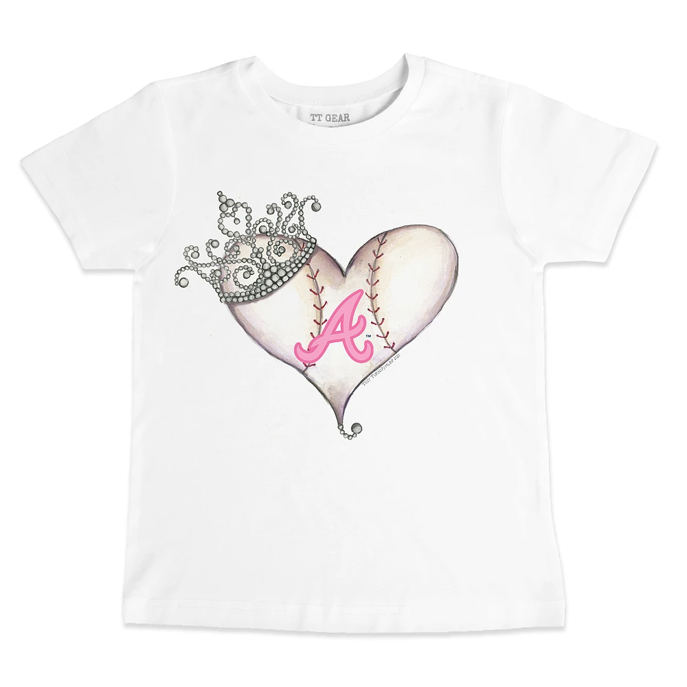 Youth Tiny Turnip White Atlanta Braves Baseball Tiara Heart T-Shirt
