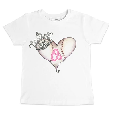 Youth Tiny Turnip White Baltimore Orioles Baseball Tiara Heart T-Shirt