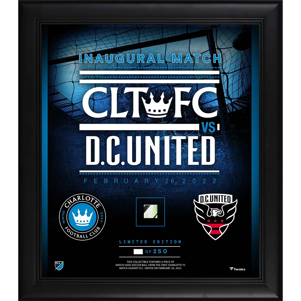 Charlotte FC 2022 Inaugural Match vs. D.C. United Framed 15" x 17" Collage with a Piece of Match-Used Soccer Ball - Limited Edition of 250