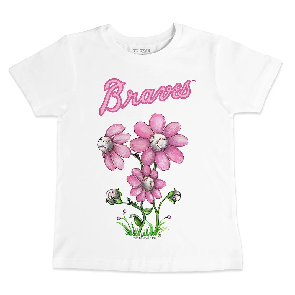 Toddler Tiny Turnip White Atlanta Braves Blooming Baseballs T-Shirt