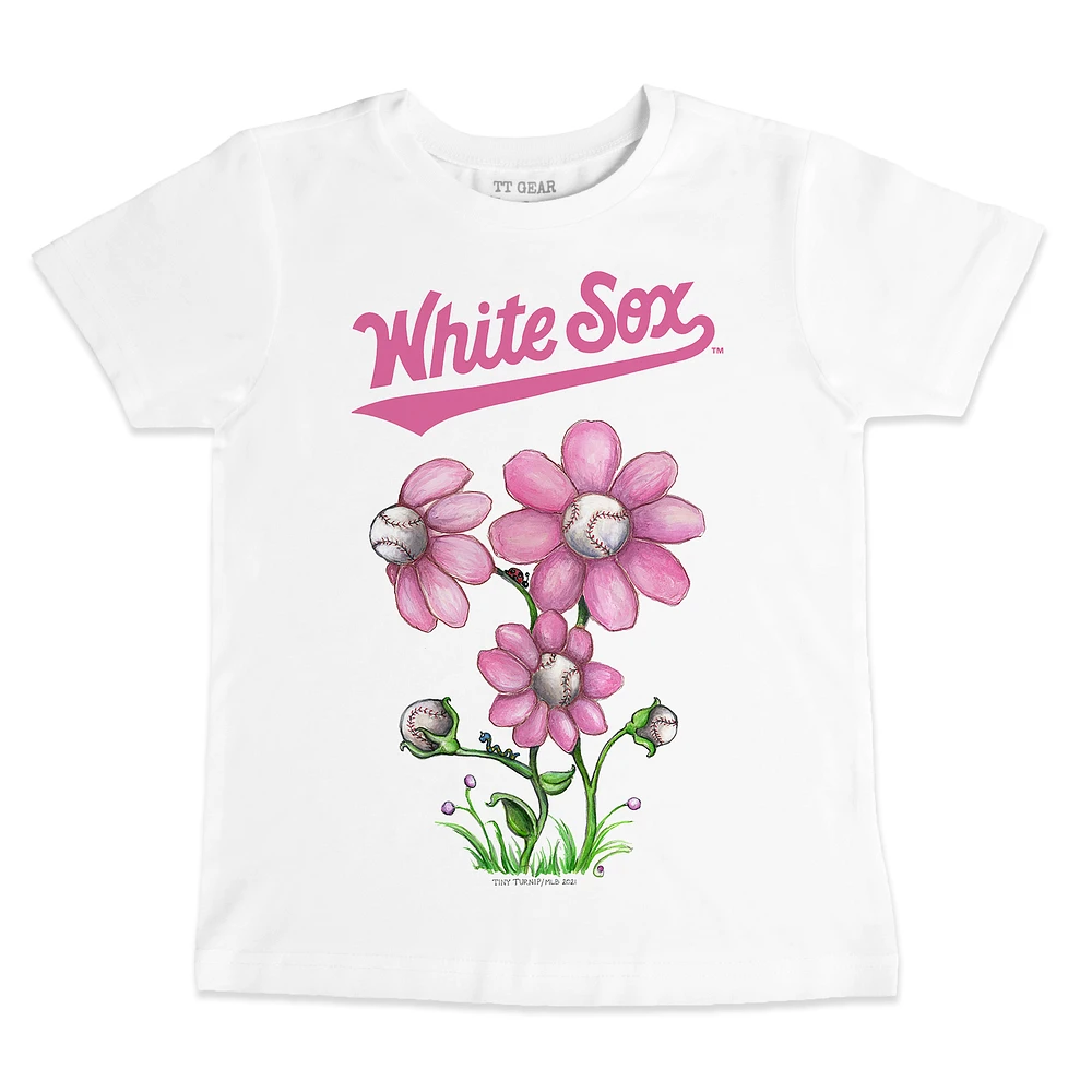 Toddler Tiny Turnip White Chicago Sox Blooming Baseballs T-Shirt