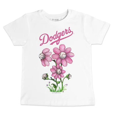Toddler Tiny Turnip White Los Angeles Dodgers Blooming Baseballs T-Shirt