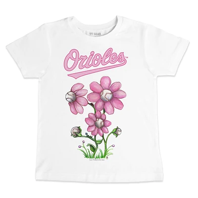 Youth Tiny Turnip White Baltimore Orioles Blooming Baseballs T-Shirt
