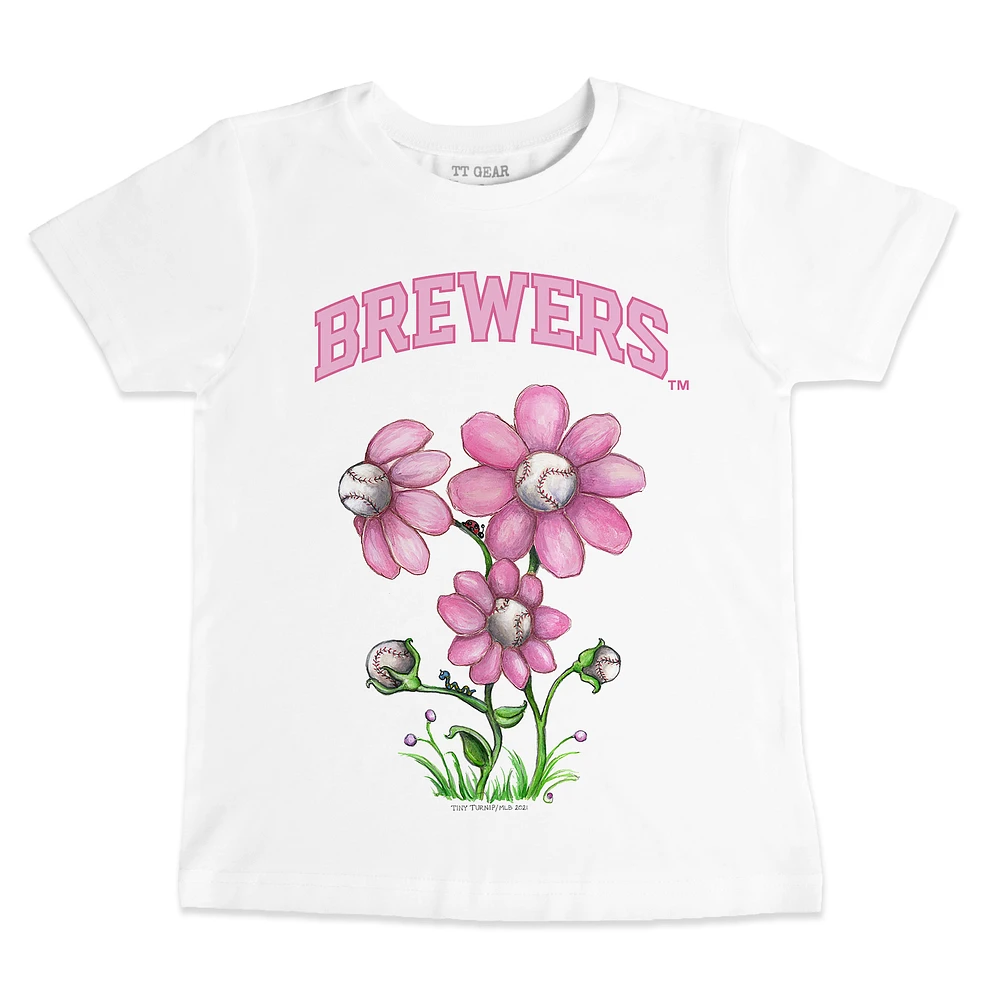 Youth Tiny Turnip White Milwaukee Brewers Blooming Baseballs T-Shirt